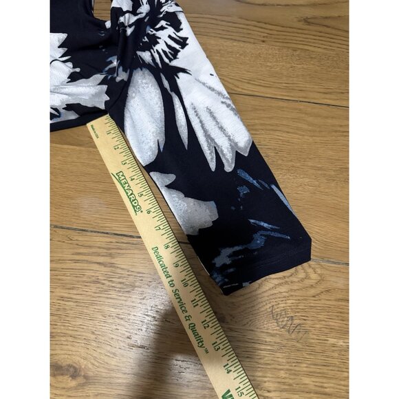 Clara Sun Woo Women Size Large Tunic Top Asymmetrical Floral Stretch Artsy City - Picture 7 of 9